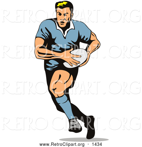 Retro Clipart of a Rugby Football Player Running