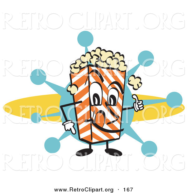 Retro Clipart of a Silly Popcorn Carton Character Filled with Buttery Popcorn