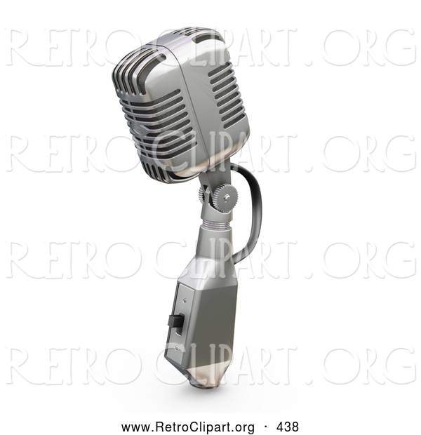 Retro Clipart of a Silver Vintage Microphone with a Switch, on a White Background