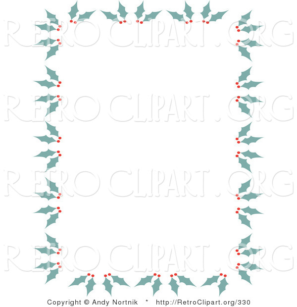 Retro Clipart of a Stationery Border of Holly and Berries for Christmas