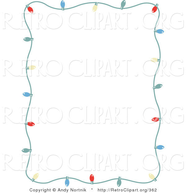 Retro Clipart of a Stationery Frame of Colorful Holiday Lights Bordering a White Background