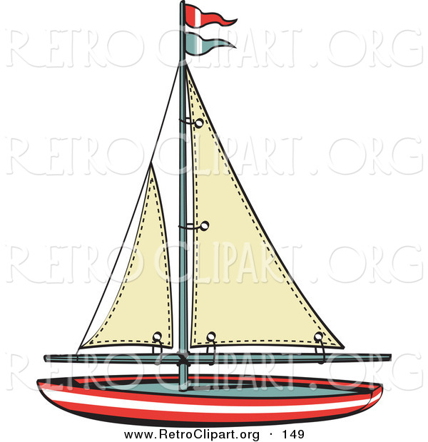 Retro Clipart of a Toy Sailboat with Flags on White
