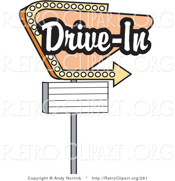 Retro Clipart of a Vintage Beige Drive in Sign with an Arrow