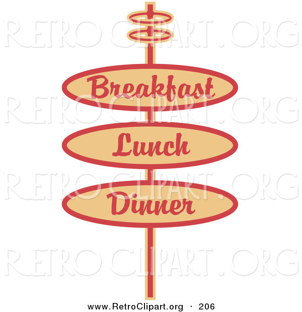 Retro Clipart of a Vintage Beige Restaurant Sign Advertising Breakfast, Lunch and Dinner