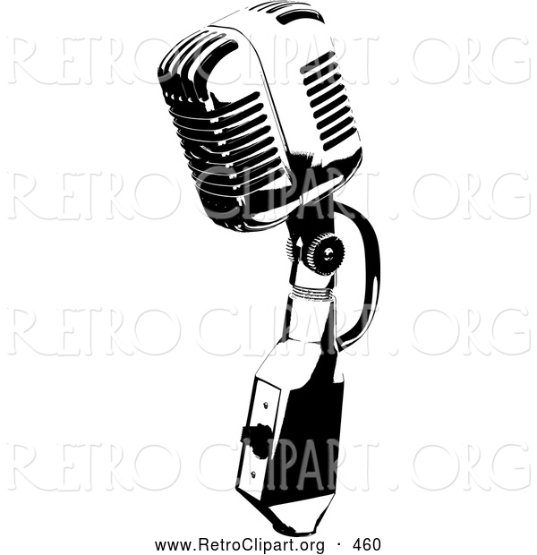 Retro Clipart of a Vintage Black and White Microphone Speaker, on White