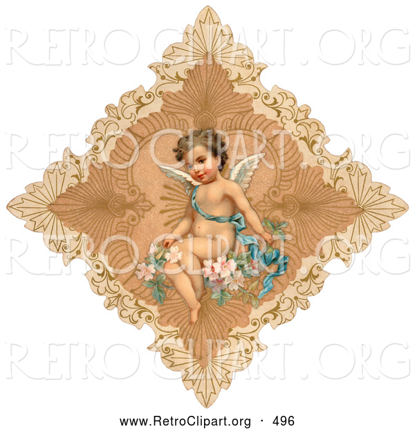 Retro Clipart of a Vintage Painting of an Angel in a Delicate Diamond