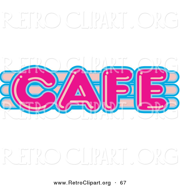 Retro Clipart of a Vintage Pink and Blue Cafe Sign over White