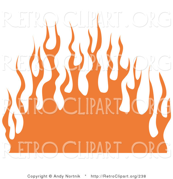 Retro Clipart of a Wall of Orange Flames on a White Background