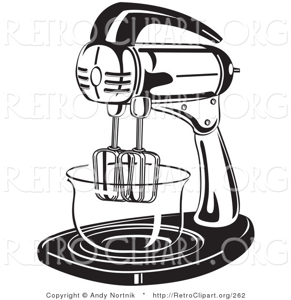 Retro Clipart of an Electric Stand Mixer in a Kitchen