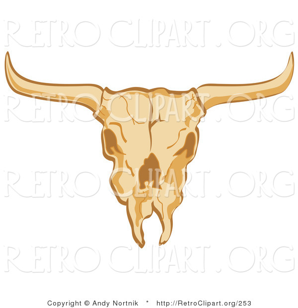 Retro Clipart of an Old Cow Skull on a White Background