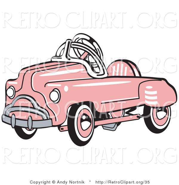 Retro Clipart of an Old Fashioned Pink Metal Pedal Convertible Toy Car
