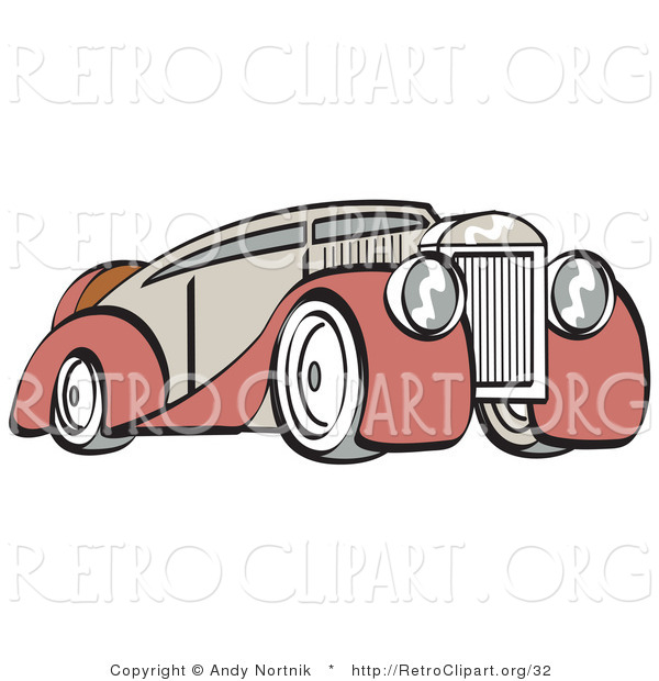 Retro Clipart of an Old Fashioned Red and Grey Luxury Sedan Car