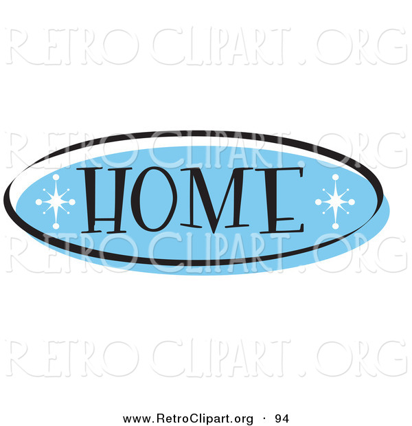 Retro Clipart of an Oval Blue Home Website Button That Could Link to the Home Page on a Site
