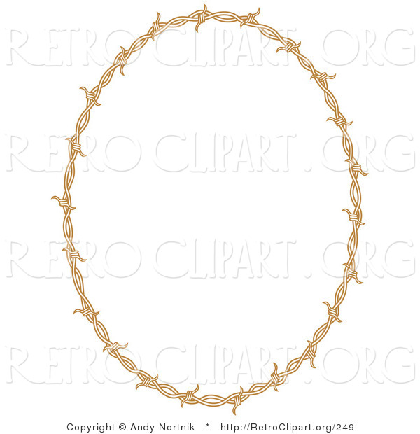 Retro Clipart of an Oval Border Frame of Barbed Wire over White