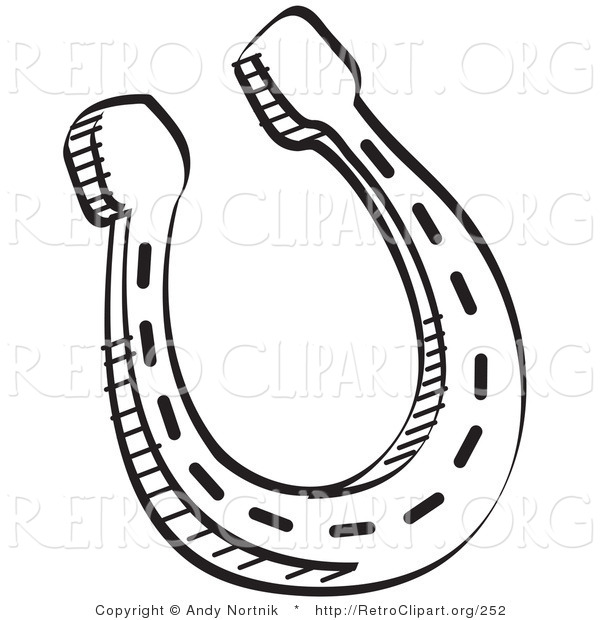 Retro Clipart of One Black and White Metal Lucky Horseshoe over a White Background