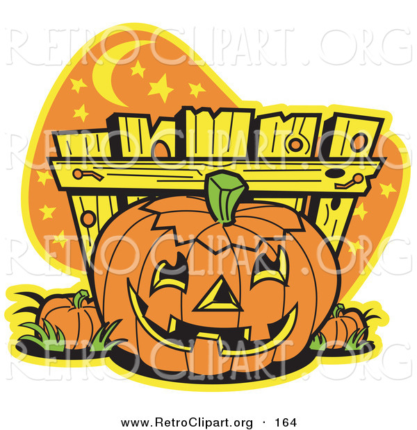 Retro Clipart of Printable Clipart of Carved Halloween Pumpkin Patch