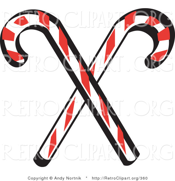 Retro Clipart of Two Red and White Christmas Candy Canes
