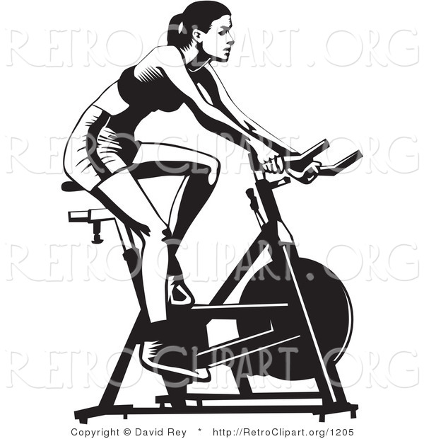Vector Retro Clipart of a Fit Woman Using a Stationery Bike