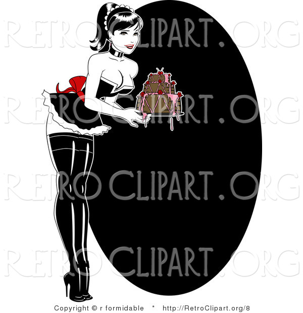 Vector Retro Clipart of a Pinup Lady Bending over with a Dripping Cake