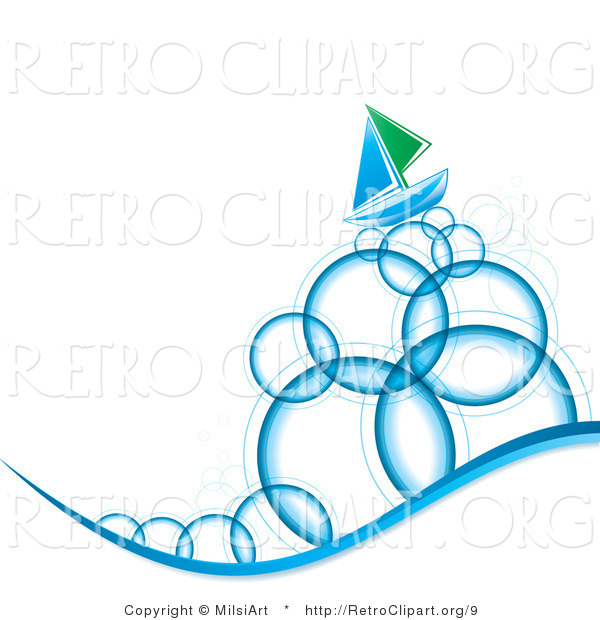 Vector Retro Clipart of Bubbles and a Sailboat