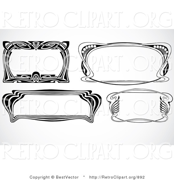 Vector Retro Clipart of Four Art Deco Text Boxes or Frames