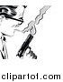 Clipart of a Black and White Retro Pop Art Man with a Cigarette and Gun by Brushingup