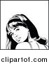 Clipart of a Black and White Retro Pop Art Woman Looking over Her Shoulder by Brushingup