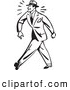 Clipart of a Black and White Retro Tough Businessman Walking by BestVector