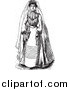 Clipart of a Black and White Vintage Bride in a Gown by BestVector