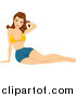 Clipart of a Brunette White Pinup Woman in Shorts and a Bikini Top by BNP Design Studio