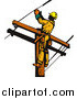 Clipart of a Lineman Worker on a Pole by Patrimonio