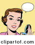Clipart of a Pop Art Talking White Woman Holding a Compact by Brushingup