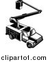 Clipart of a Retro Black and White Bucket Utility Truck from Above by Patrimonio