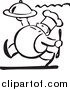 Clipart of a Retro Black and White Chubby Chef Carrying a Platter by BestVector