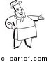 Clipart of a Retro Black and White Chubby Male Chef Presenting by BestVector