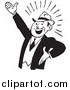 Clipart of a Retro Black and White Enthusiastic Businessman Gesturing up Left by BestVector
