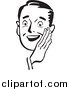 Clipart of a Retro Black and White Guy Holding His Hand Around His Mouth by BestVector