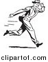 Clipart of a Retro Black and White Guy Holding onto His Hat While Running by BestVector