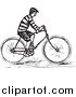Clipart of a Retro Black and White Guy Riding a Bike by BestVector
