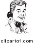 Clipart of a Retro Black and White Handsome Businessman Chatting on a Phone by BestVector