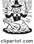 Clipart of a Retro Black and White Hungry Pilgrim Guy Eating Turkey by BestVector