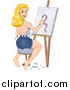 Clipart of a Retro Blond White Female Artist Sitting on a Stool and Painting on a Canvas by BNP Design Studio