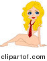 Clipart of a Retro Blond White Woman Wearing Only a Heart Tie by BNP Design Studio