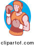 Clipart of a Retro Boxer over in a Blue Oval by Patrimonio