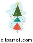 Clipart of a Retro Christmas Tree of Striped Triangles over Blue by BNP Design Studio