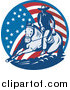 Clipart of a Retro Cowboy and Horse in an American Flag Circle by Patrimonio