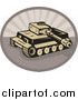 Clipart of a Retro Military Tank over an Oval by Patrimonio