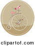 Clipart of a Retro Pink Bird on a Penny Farthing Bicycle in a Brown Circle by Yayayoyo