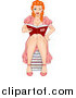 Clipart of a Retro Red Haired White Pinup Lady Sitting and Reading on a Stack of Books by BNP Design Studio