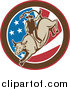 Clipart of a Retro Rodeo Cowboy Riding a Bull in an American Flag Circle by Patrimonio